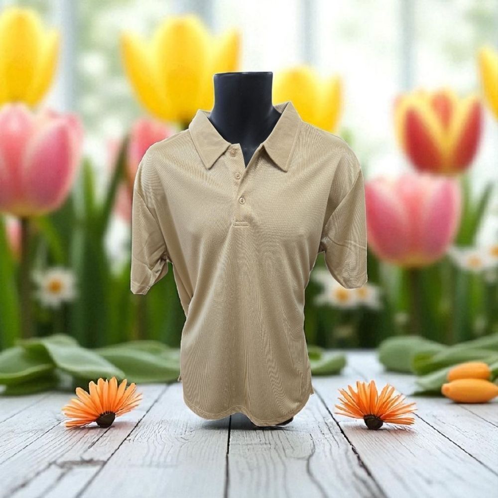 BAGAZIO MENS SOLID OATMEAL CASUAL 3 BUTTON SHORT SLEEVE PULLOVER POLO SHIRT BM11